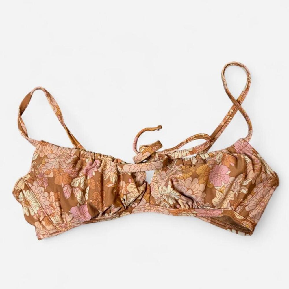 Orange & Pink Floral Bikini Top - Size: S